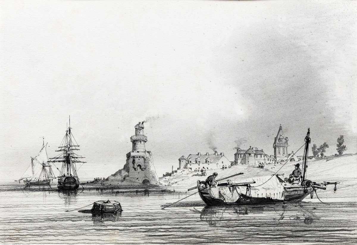Marine – Noël Jules – Boats In Port – Pencil Drawing – Circa 1847