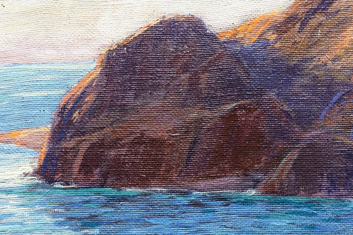 South Of France – Mediterranean Coast By Francis Lemaire – Oil On Canvas – Circa 1940-photo-2
