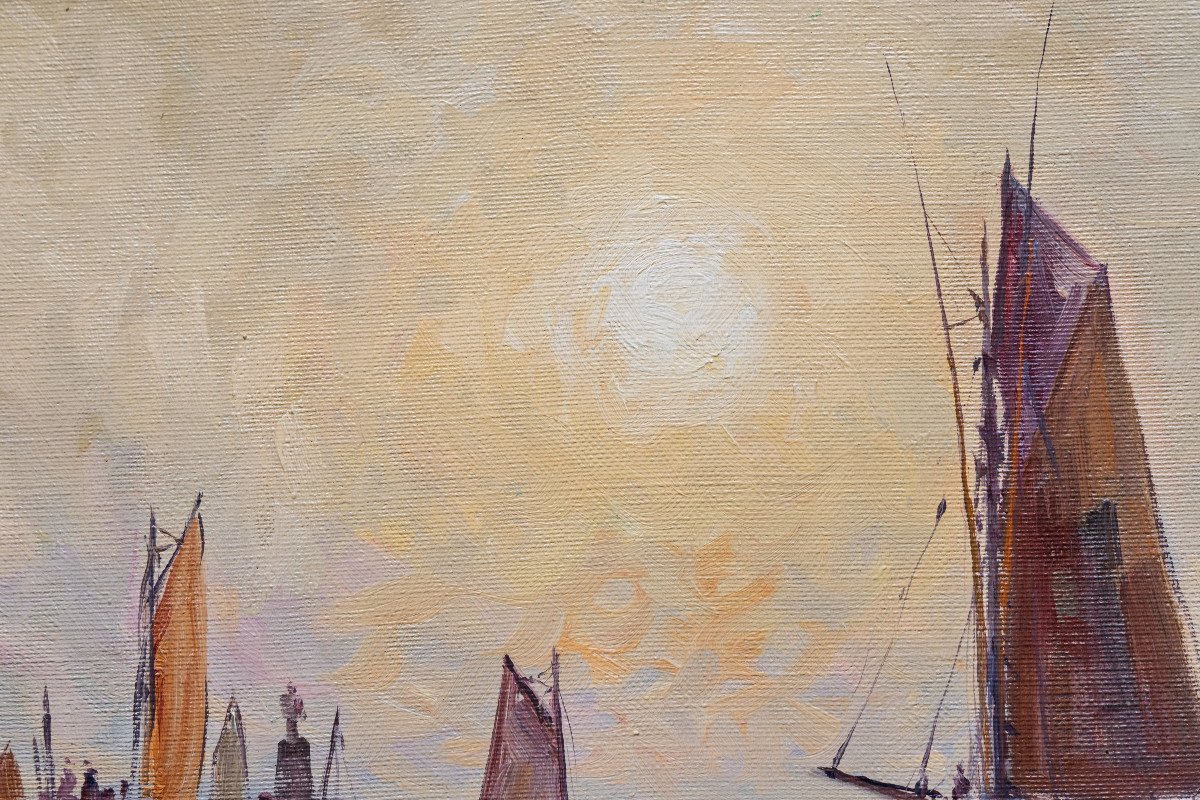 Demester Eugene - Brittany - Return From Fishing At Sunset - Oil On Canvas - Signed-photo-2