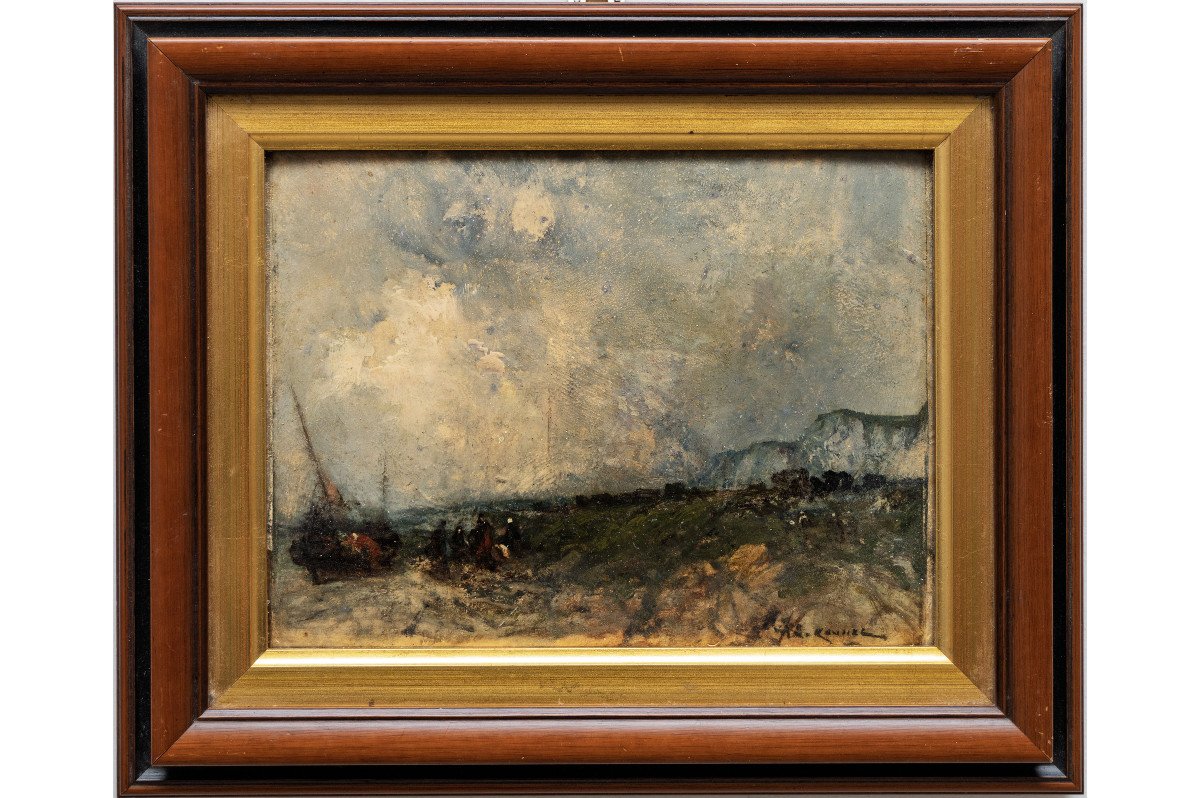 Marine - Karnec Jean-etienne - Boat Dry On The Normandy Coast - Signed - Early 20th Century.-photo-2