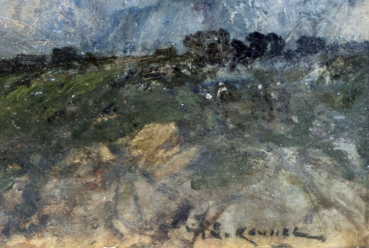 Marine - Karnec Jean-etienne - Boat Dry On The Normandy Coast - Signed - Early 20th Century.-photo-4