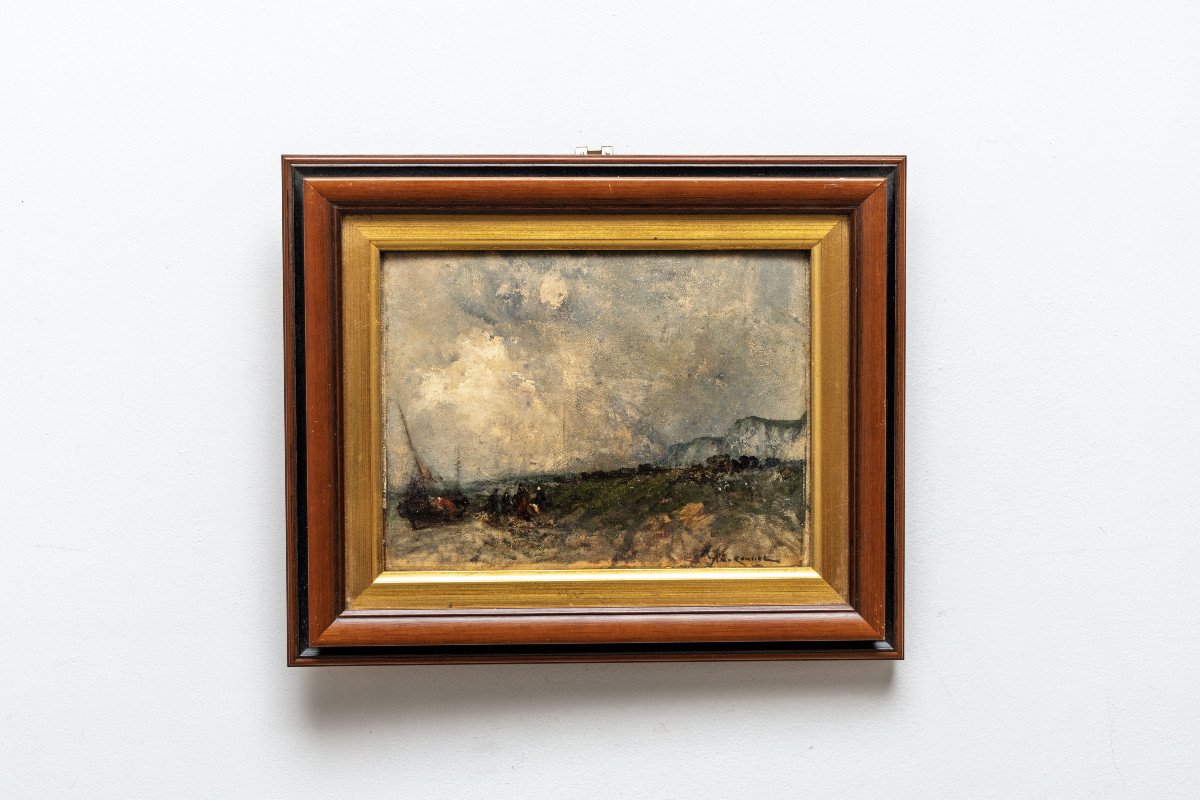Marine - Karnec Jean-etienne - Boat Dry On The Normandy Coast - Signed - Early 20th Century.-photo-4