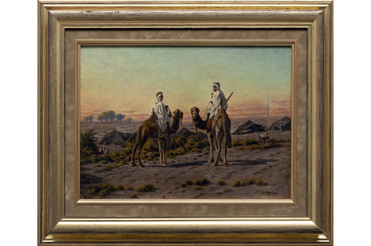 Orientalism – Return To Camp At Dusk – Oil On Panel – Louis George Legrand 1801-1883-photo-2