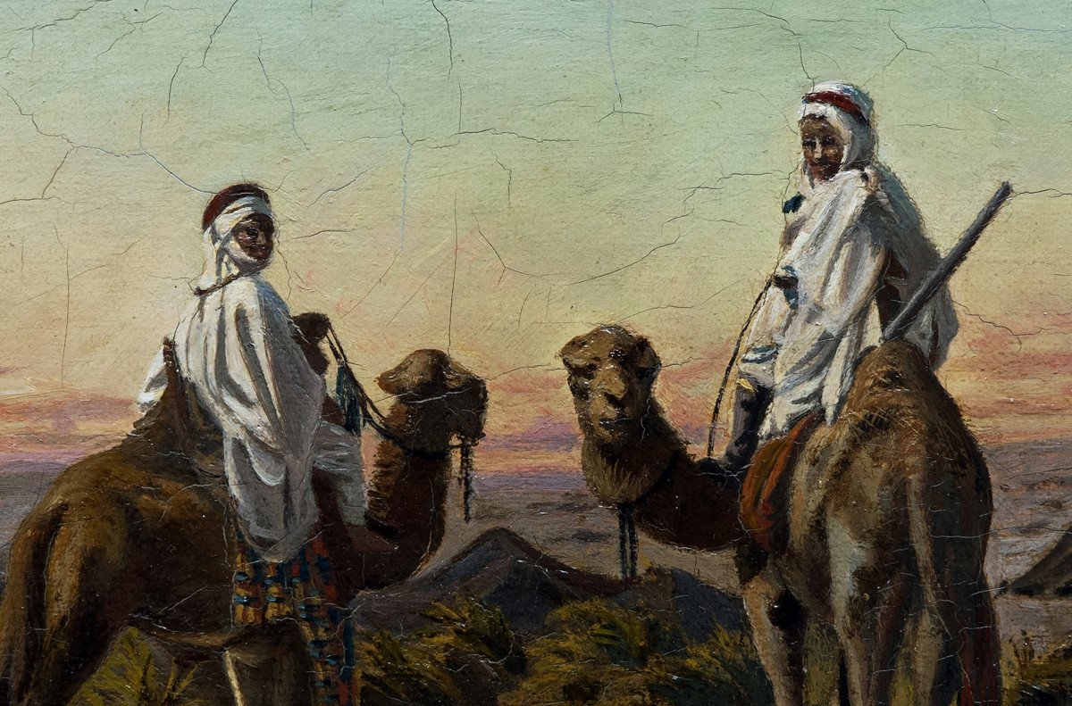 Orientalism – Return To Camp At Dusk – Oil On Panel – Louis George Legrand 1801-1883-photo-3