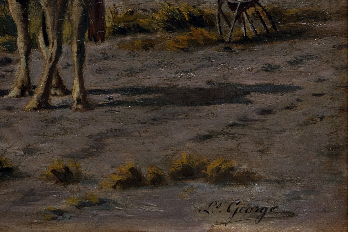 Orientalism – Return To Camp At Dusk – Oil On Panel – Louis George Legrand 1801-1883-photo-4