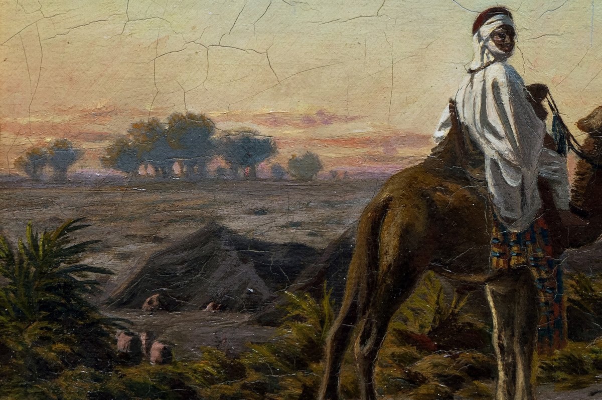 Orientalism – Return To Camp At Dusk – Oil On Panel – Louis George Legrand 1801-1883-photo-1
