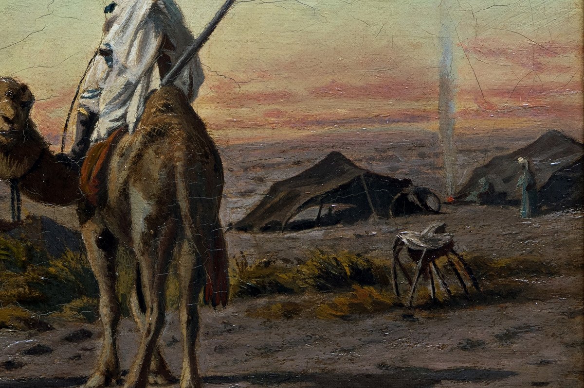 Orientalism – Return To Camp At Dusk – Oil On Panel – Louis George Legrand 1801-1883-photo-2