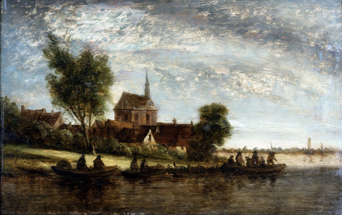 Van Goyen Follower Of - Boats On The River - Oil On Panel