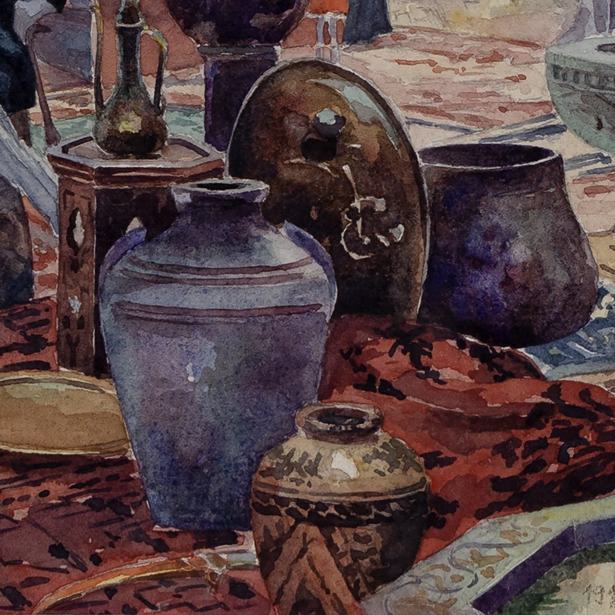 Marché Oriental à L’exposition Universelle De 1913 – Aquarelle – Monogrammé Et Daté-photo-3