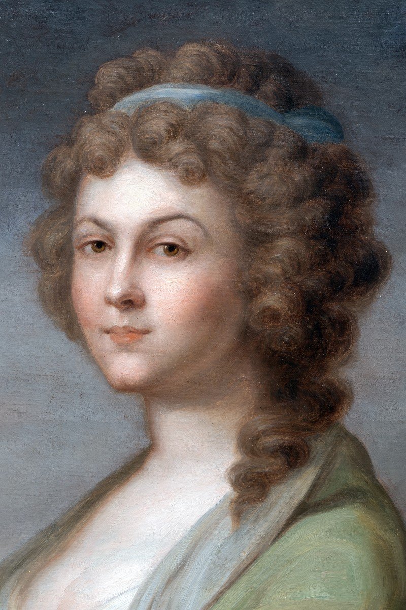 Femme à L’étole Verte – Huile Sur Toile – 1er Empire-photo-1