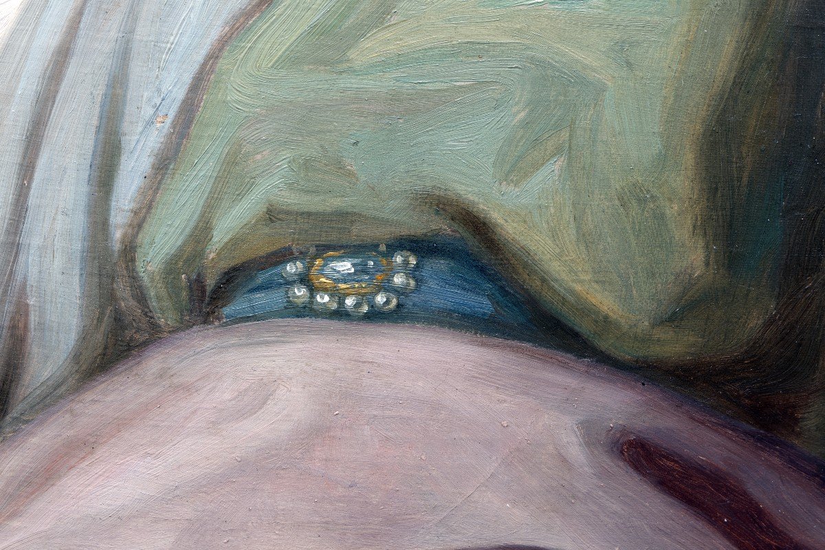 Femme à L’étole Verte – Huile Sur Toile – 1er Empire-photo-4