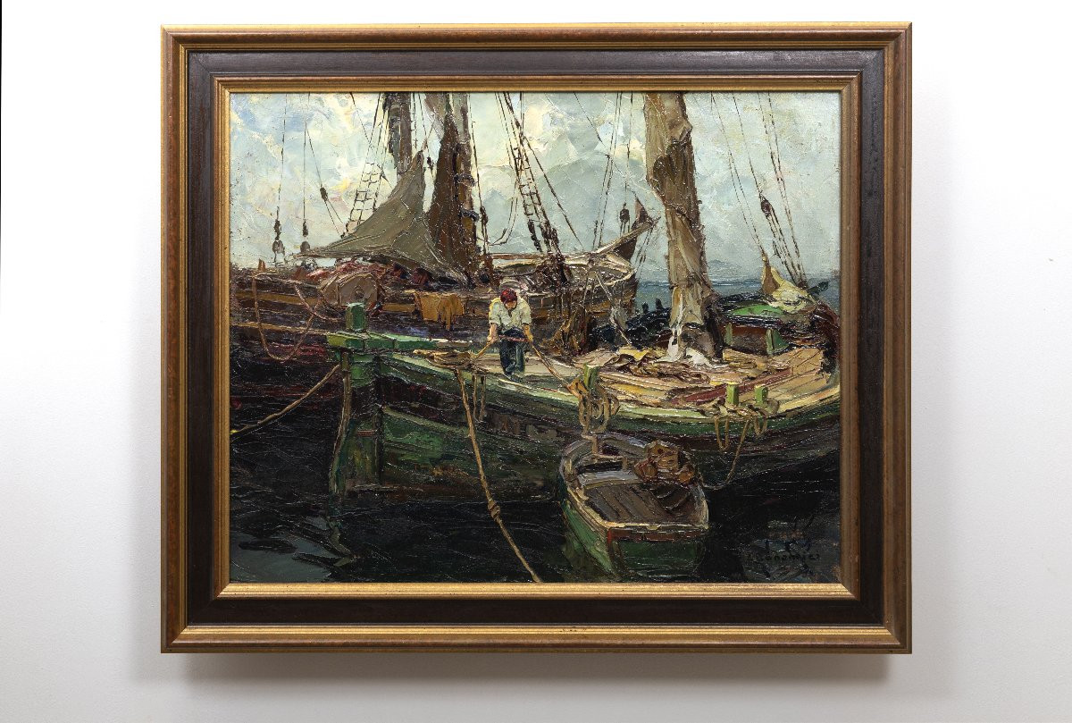Marine - Louis Bonamici – Sailor On His Boat – Oil On Canvas – Signed-photo-7