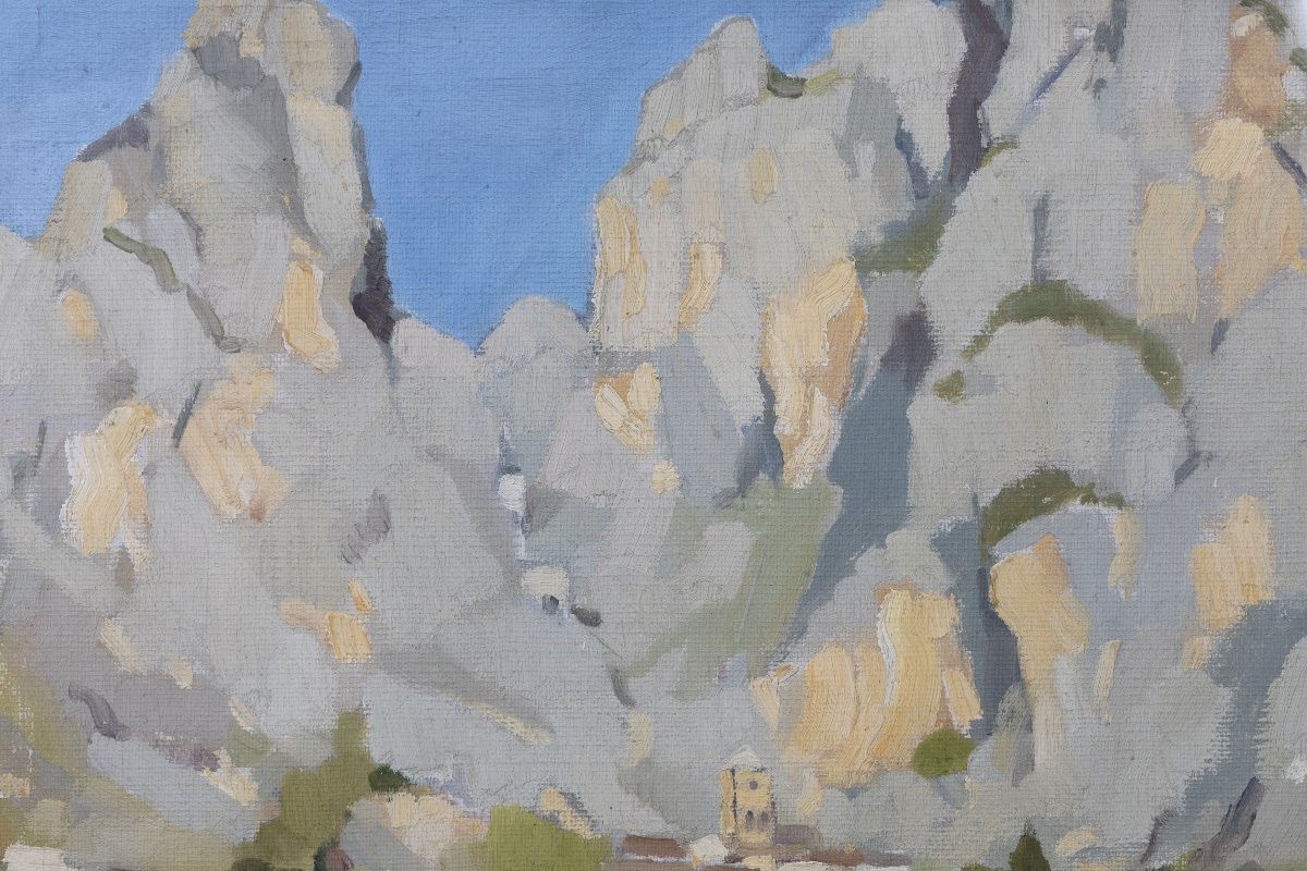 Valette Adolphe – Vue De Moustiers-sainte-marie – Huile Sur Toile - Signé-photo-1