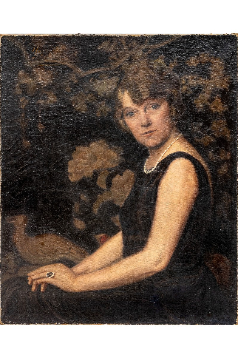 Huguette Carron – Femme Au Collier De Perles – Huile Sur Toile 
