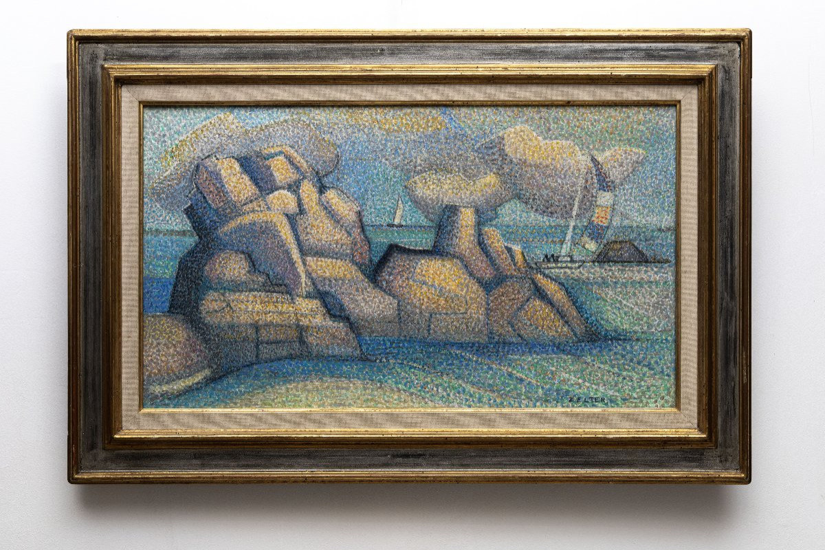 Georges Joseph Zelter – Les Rochers De Lesconil – Oil On Canvas - Signed-photo-4