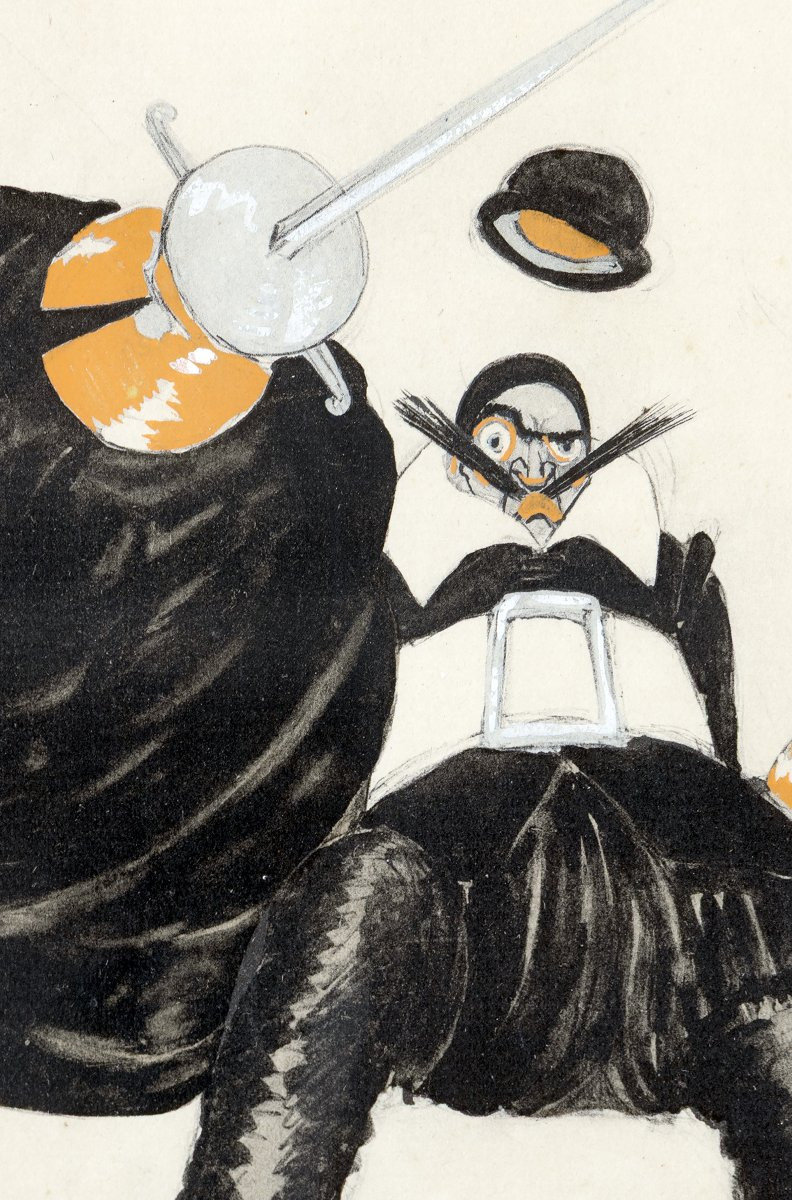 Lepape Georges – Crispin, Etude Pour Costume De Théâtre -  Gouache Au Pochoir – Signé Et Daté-photo-1