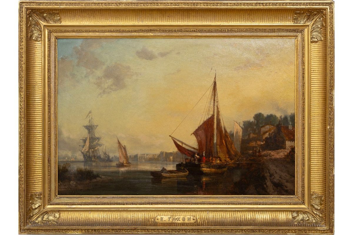 Richard Faxon – Le Déchargement Du Navire - Huile Sur Toile - Signée-photo-2