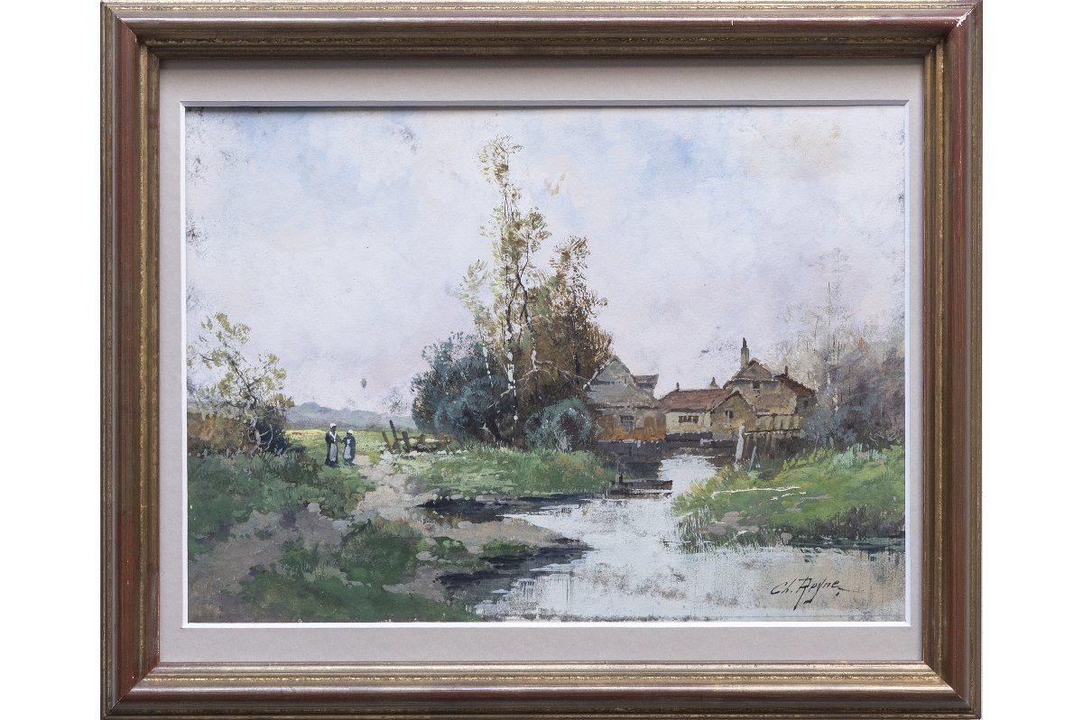 Galien-Laloue Eugène (1854 – 1941) Alias Reyne - Village Au Bord De l'Eau – Gouache-photo-2