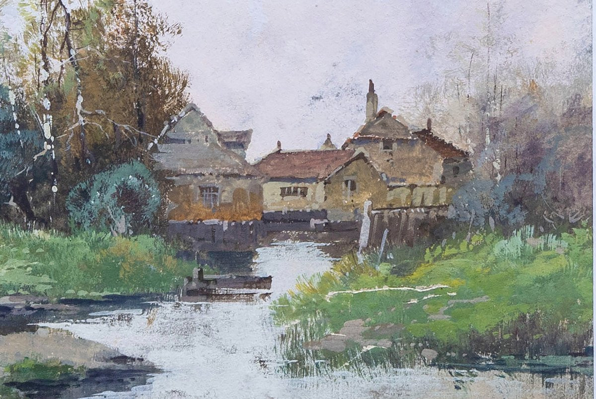 Galien-Laloue Eugène (1854 – 1941) Alias Reyne - Village Au Bord De l'Eau – Gouache-photo-3