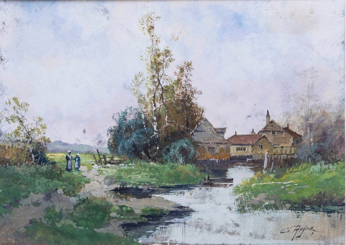 Galien-Laloue Eugène (1854 – 1941) Alias Reyne - Village Au Bord De l'Eau – Gouache
