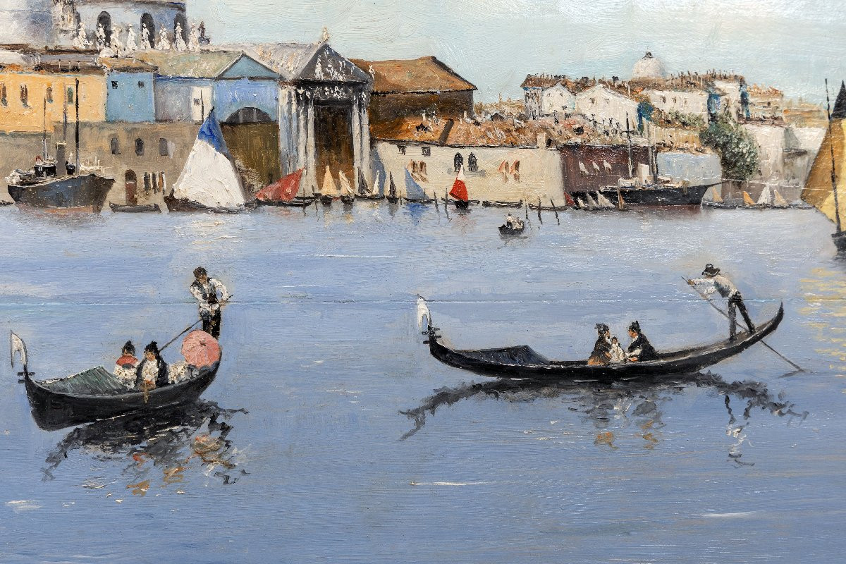 Venice, Grand Canal And Church Of La Salute – Oil On Panel – Late 19th Century – Signed-photo-4