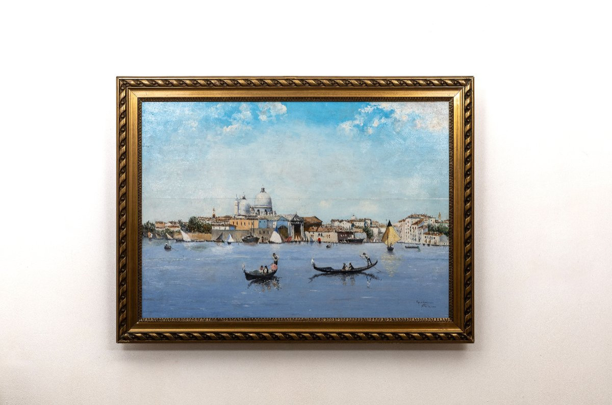Venice, Grand Canal And Church Of La Salute – Oil On Panel – Late 19th Century – Signed-photo-5