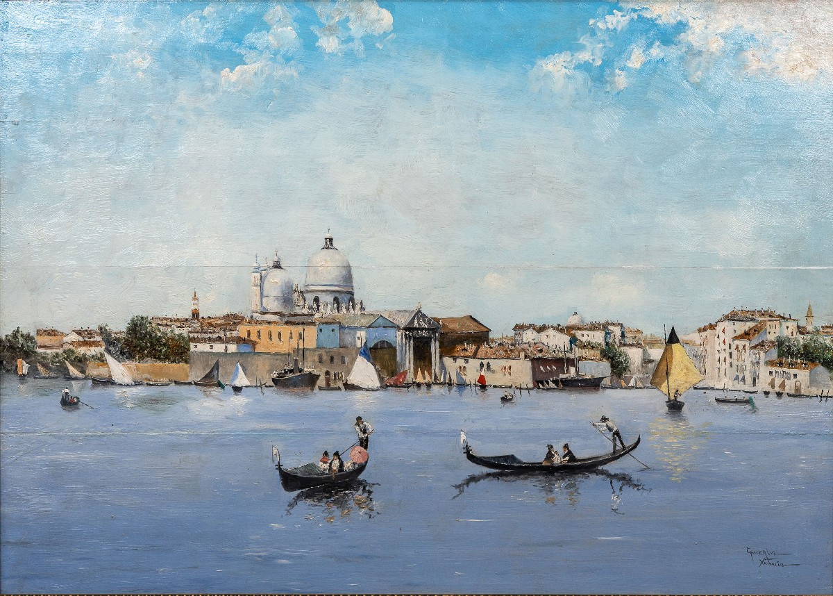 Venice, Grand Canal And Church Of La Salute – Oil On Panel – Late 19th Century – Signed