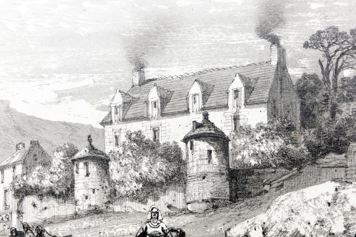 Noel Jules – Scène Animée : Lavandières Devant Un Manoir – Dessin Mine De Plomb - Vers 1847-photo-1