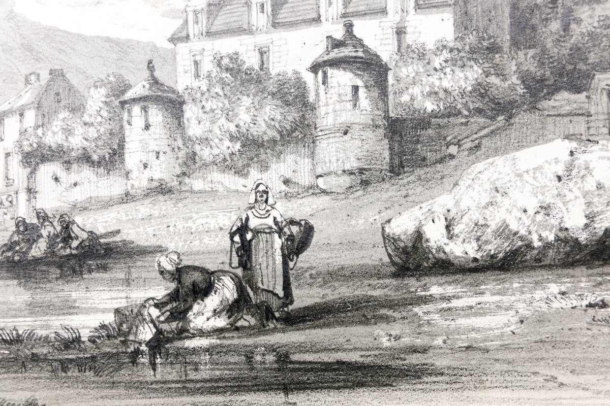 Noel Jules – Scène Animée : Lavandières Devant Un Manoir – Dessin Mine De Plomb - Vers 1847-photo-2