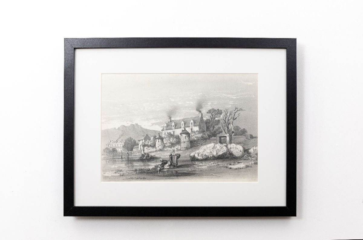 Noel Jules – Scène Animée : Lavandières Devant Un Manoir – Dessin Mine De Plomb - Vers 1847-photo-5