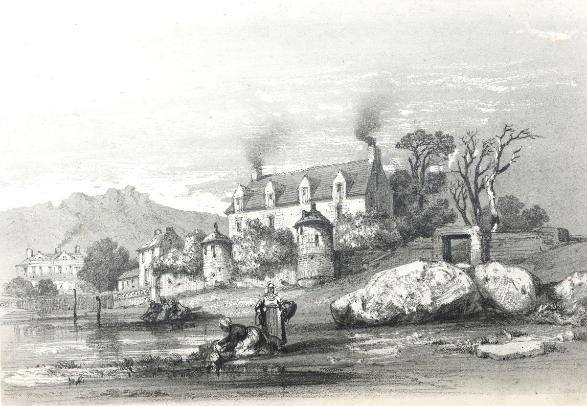 Noel Jules – Scène Animée : Lavandières Devant Un Manoir – Dessin Mine De Plomb - Vers 1847