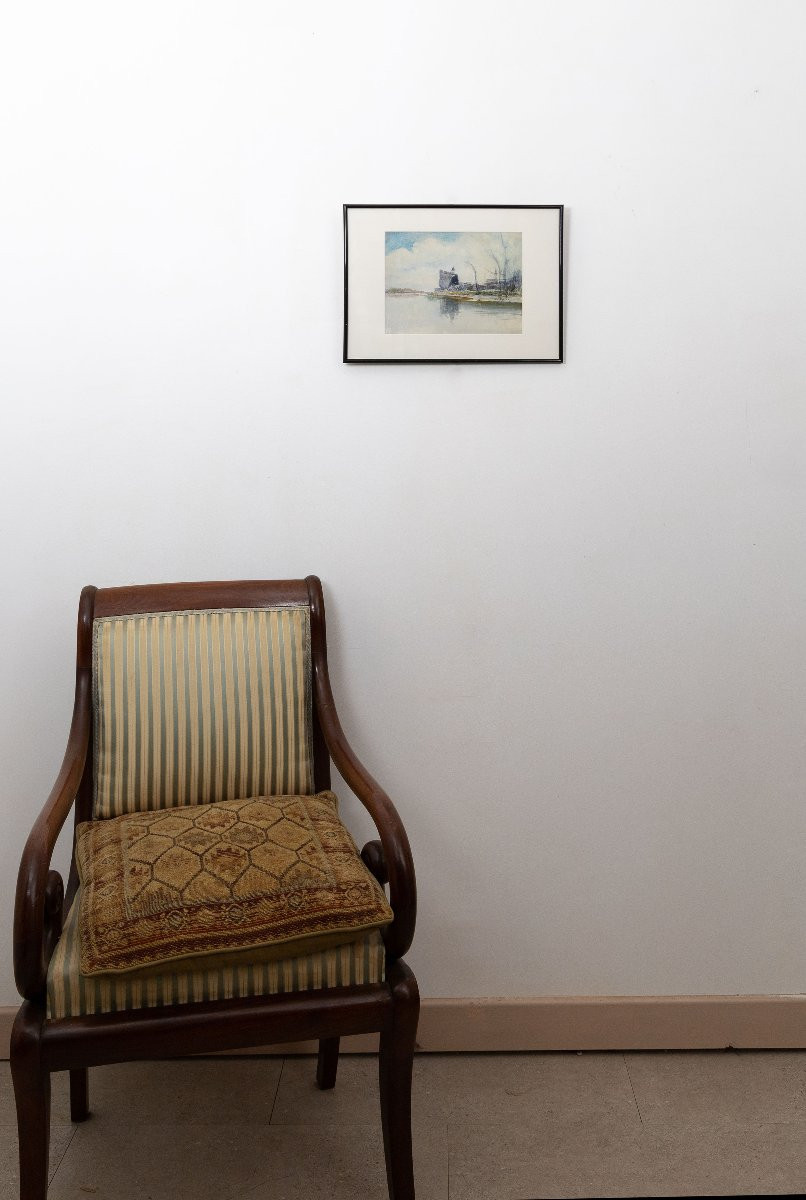 Louis Ageron – Château Se Reflétant Dans Un Lac - Aquarelle - Signée-photo-5