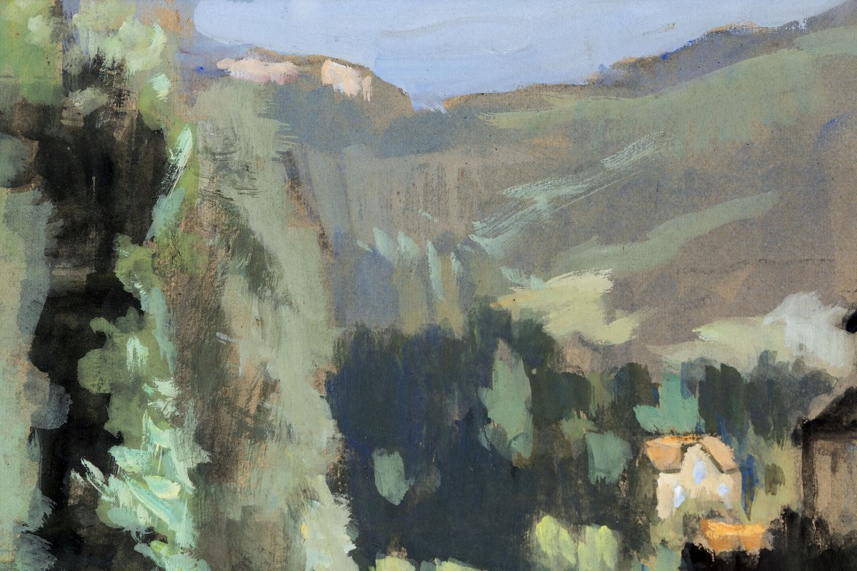 Emile Wegelin – Village In The Jura – Gouache – Signed-photo-2