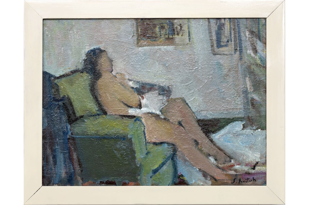 Suzanne BRIANÇON- RUETSCH – Nu au fauteuil – Huile sur toile – XXe s. Signée-photo-2