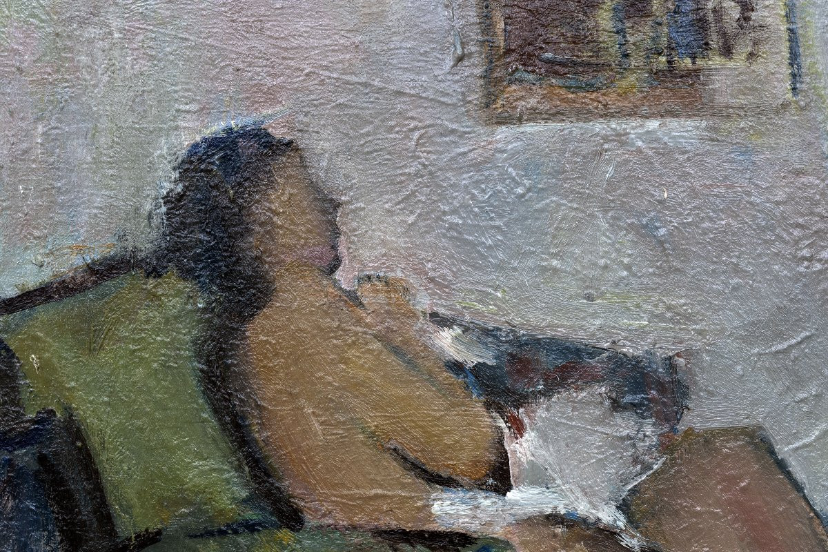 Suzanne BRIANÇON- RUETSCH – Nu au fauteuil – Huile sur toile – XXe s. Signée-photo-1