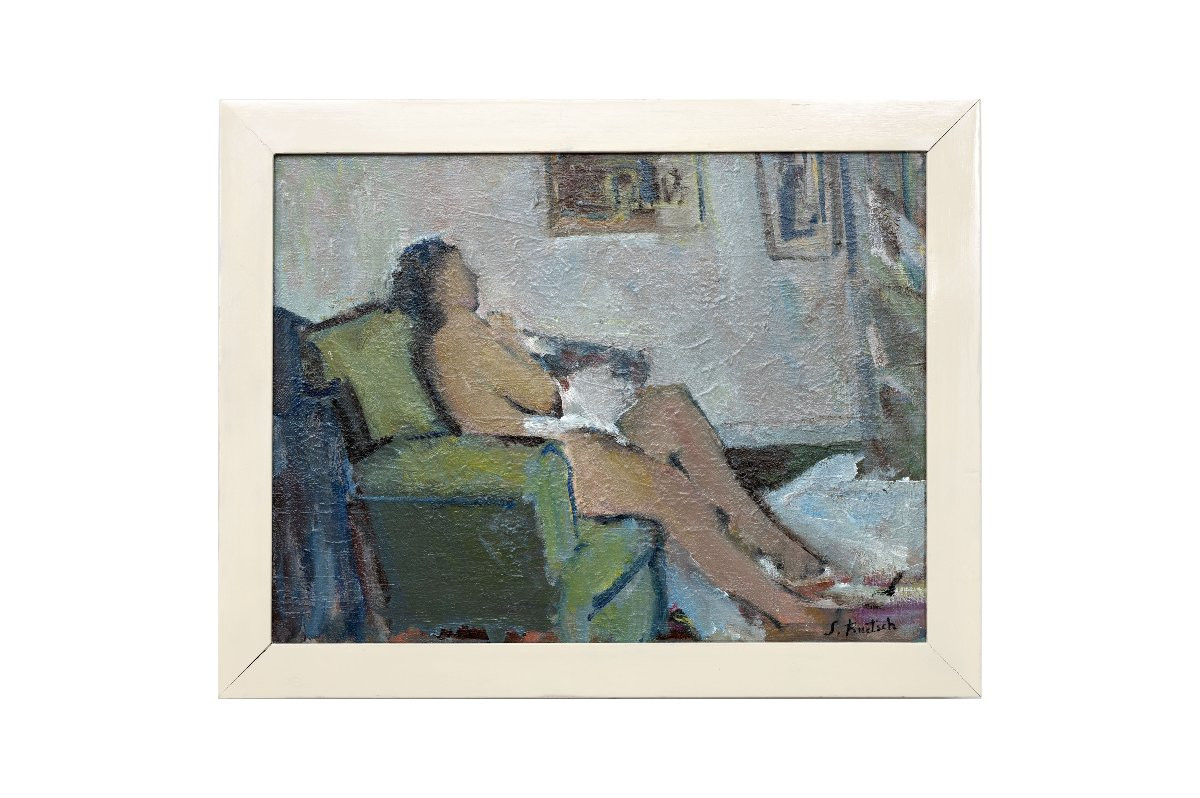 Suzanne BRIANÇON- RUETSCH – Nu au fauteuil – Huile sur toile – XXe s. Signée-photo-5