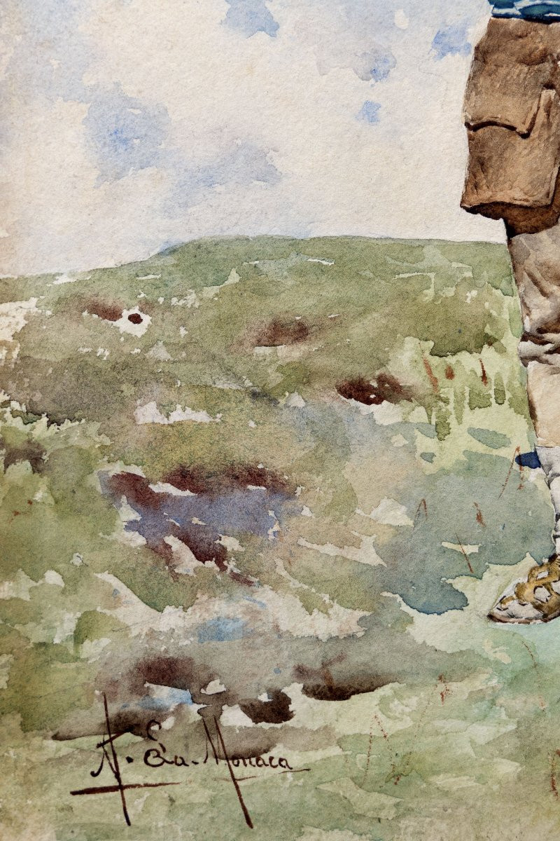 Alberto La Monaca – Falconer – Watercolor – 19th Century - Signed-photo-3
