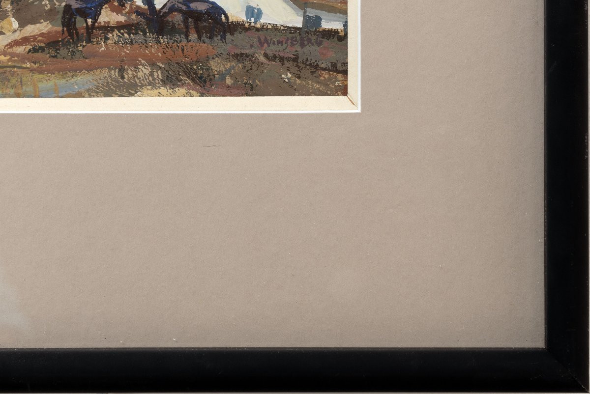 School Of Paris - Jacques Winsberg – The Spanish Farmhouse With Donkeys – Gouache – Signed-photo-4