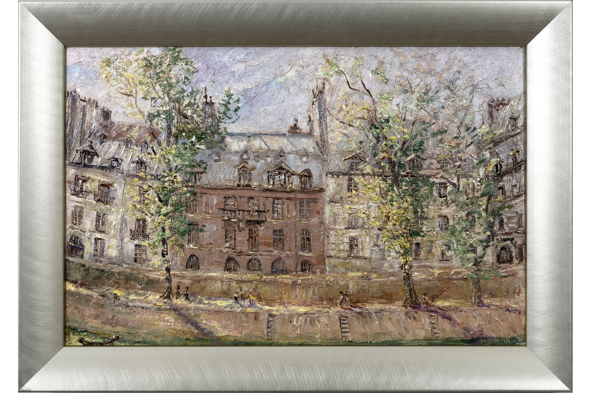 Pierre Moberg – The Quays In Paris – Oil On Canvas – Signed -photo-2
