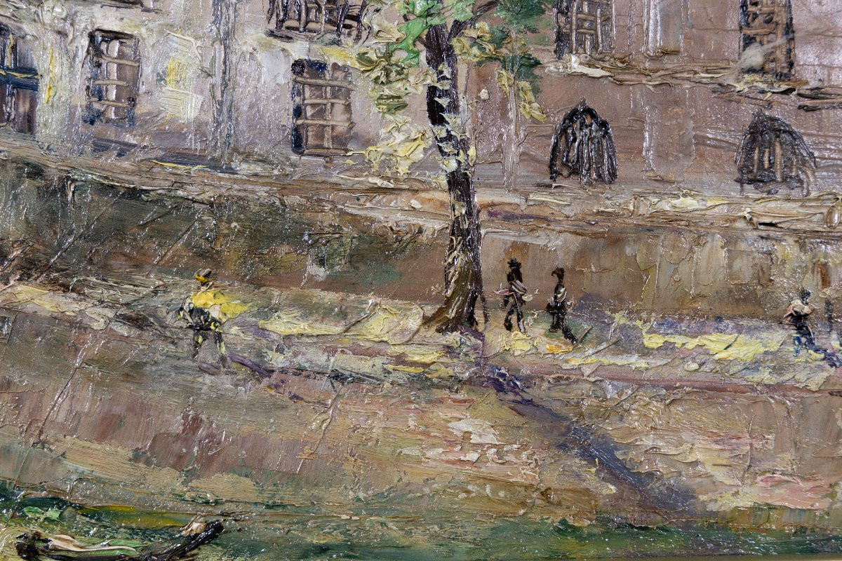 Pierre Moberg – The Quays In Paris – Oil On Canvas – Signed -photo-3