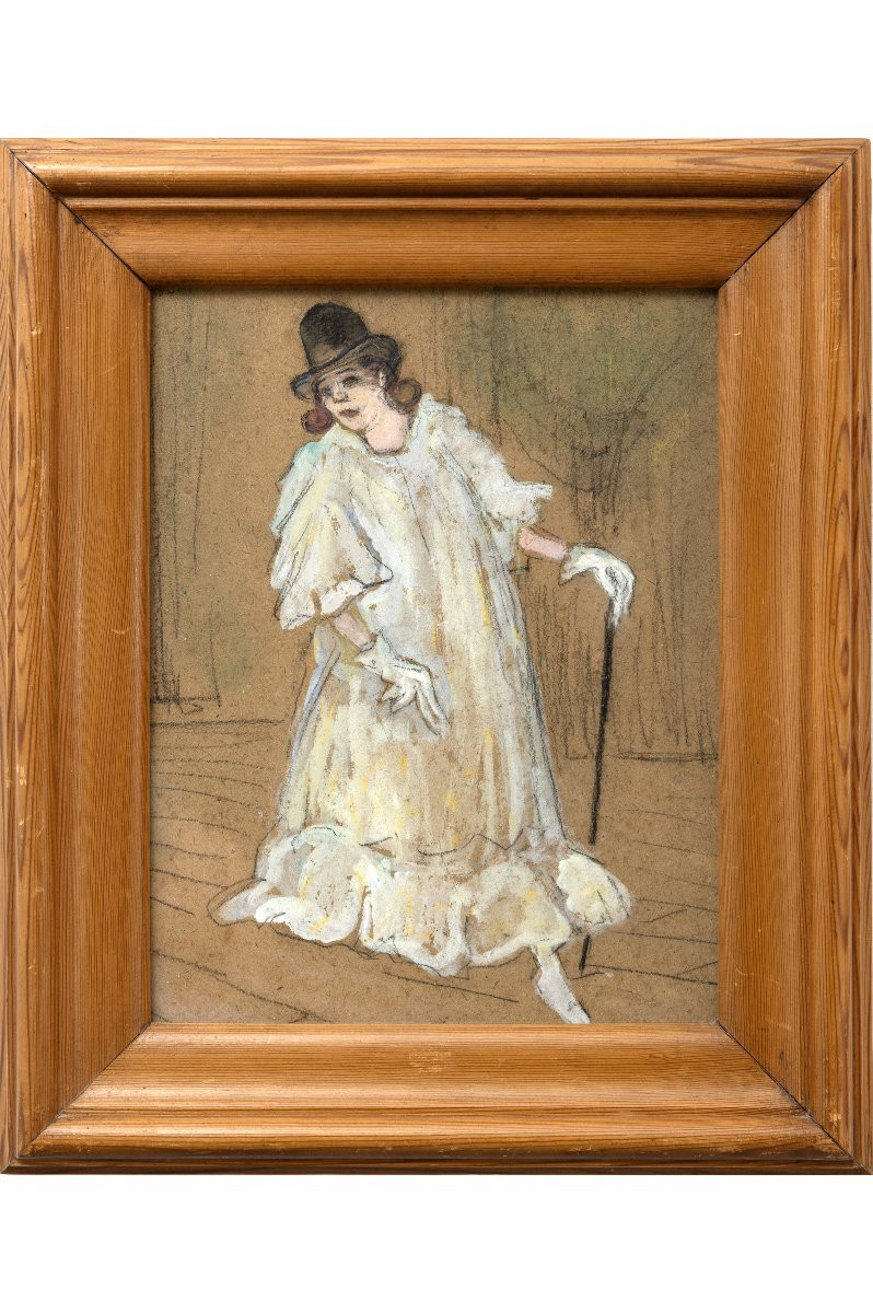 French School In The Style Of Toulouse-lautrec – Woman With A Cane – Mixed Technique -photo-2