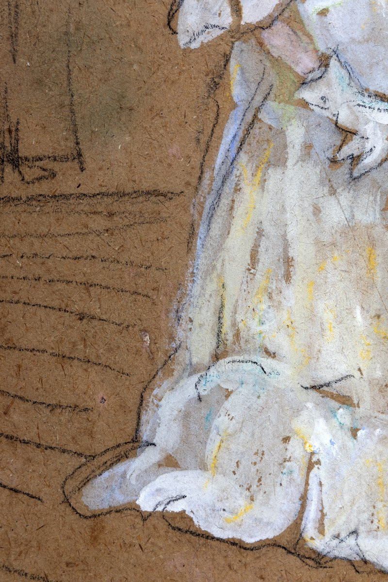 French School In The Style Of Toulouse-lautrec – Woman With A Cane – Mixed Technique -photo-4