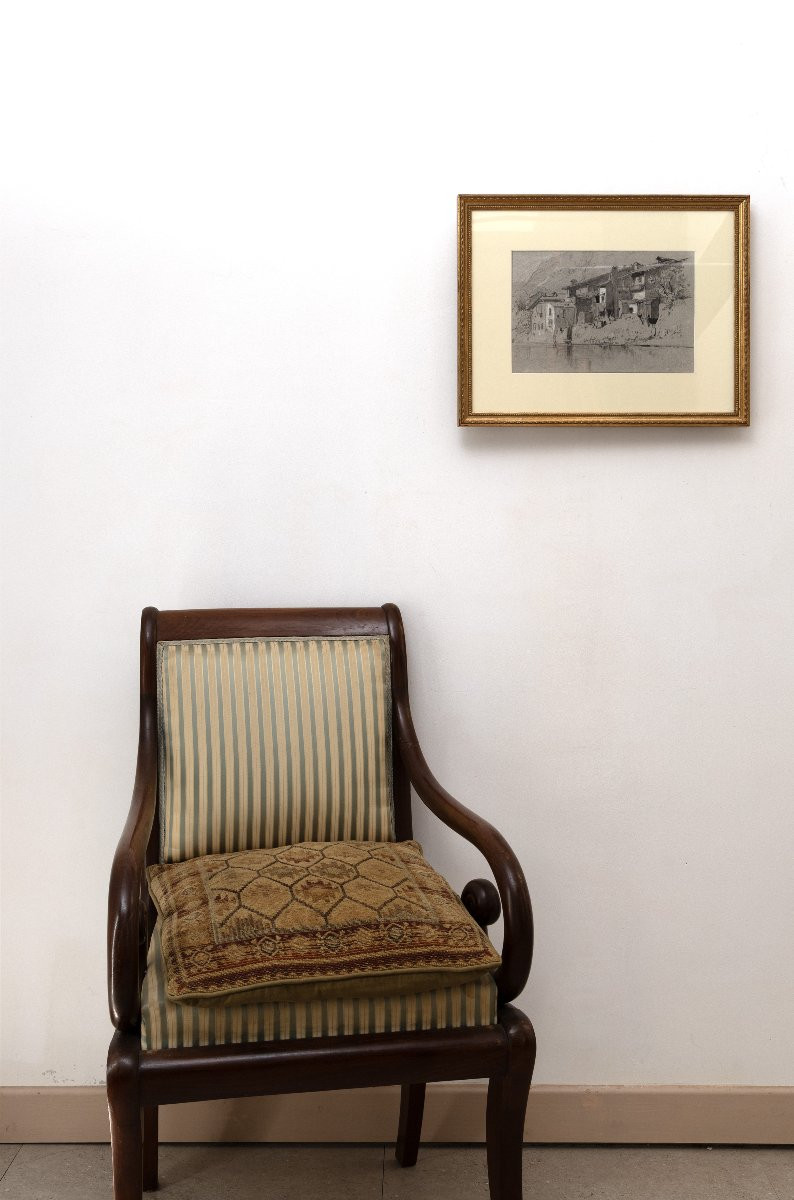 CICERI Eugène – Pyrénées – Maisons au bord de la rivière – Crayon - XIXe-photo-6