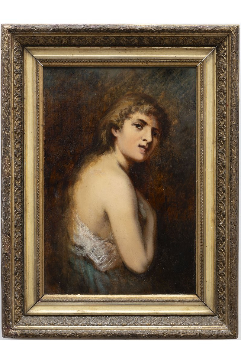 Charles Royer - Portrait Of A Woman Seen From Three-quarters Back - Oil On Panel - Signed-photo-2