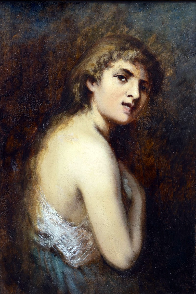 Charles Royer - Portrait Of A Woman Seen From Three-quarters Back - Oil On Panel - Signed