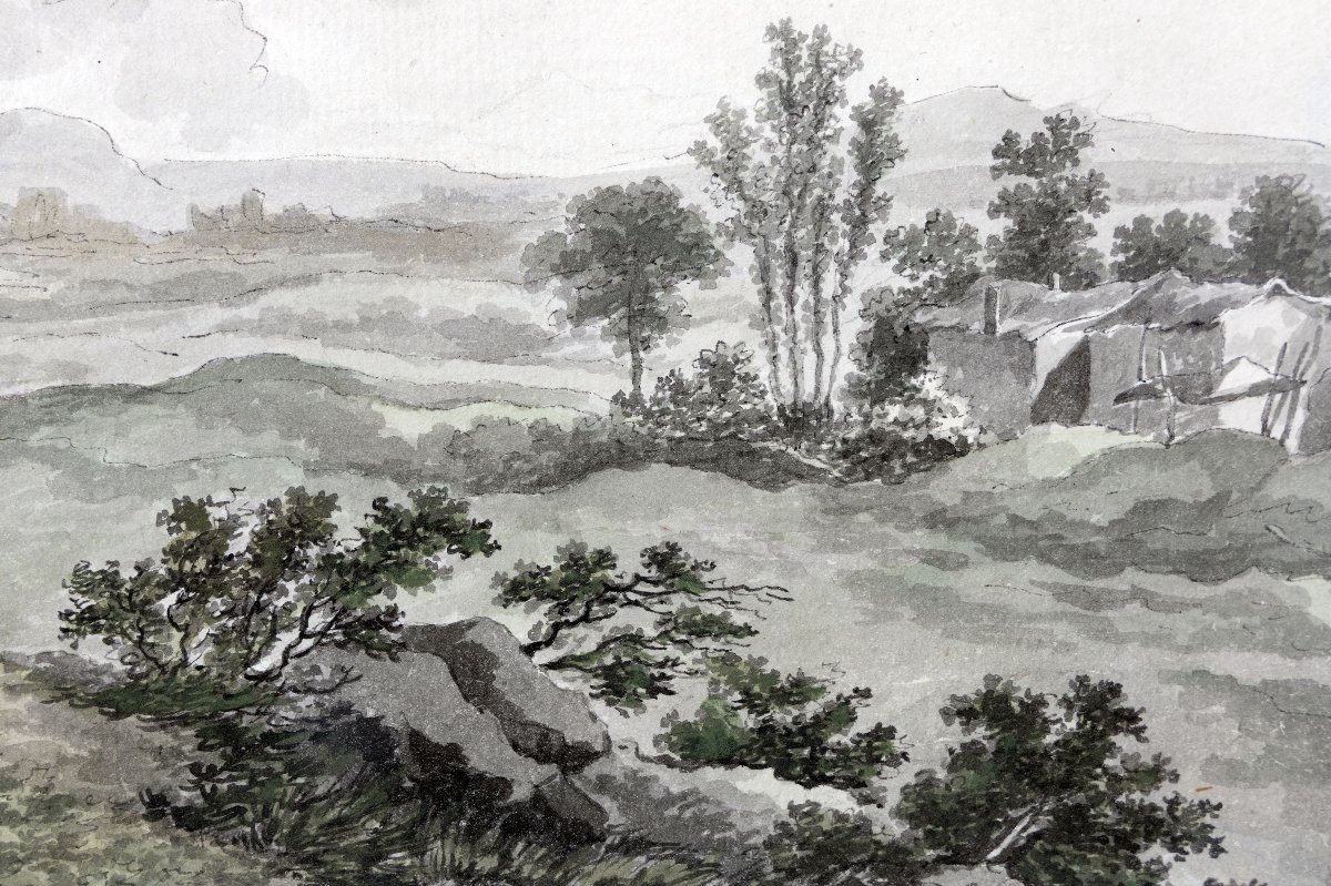 Willem UPPINK – Paysage animé – Lavis et aquarelle – Début XIXe-photo-3