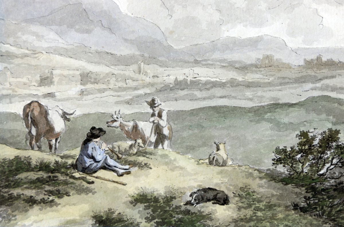 Willem UPPINK – Paysage animé – Lavis et aquarelle – Début XIXe-photo-4