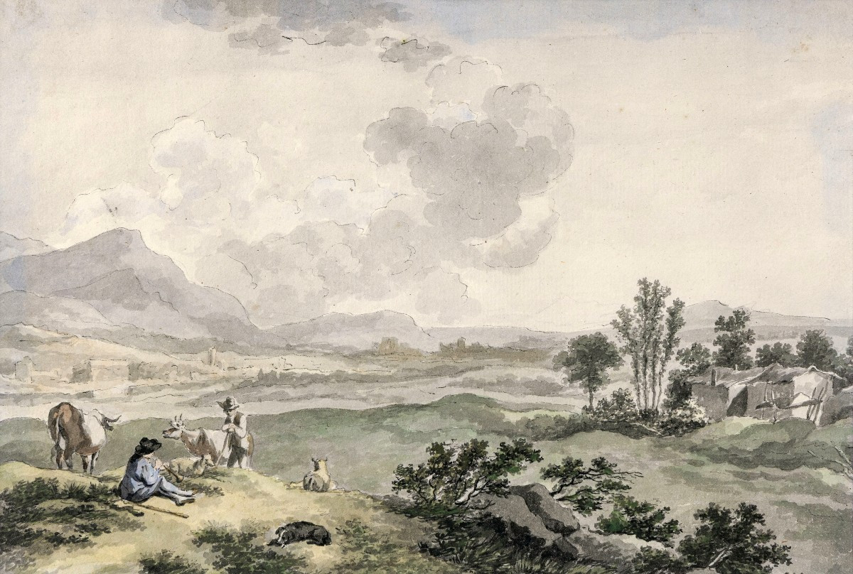Willem UPPINK – Paysage animé – Lavis et aquarelle – Début XIXe