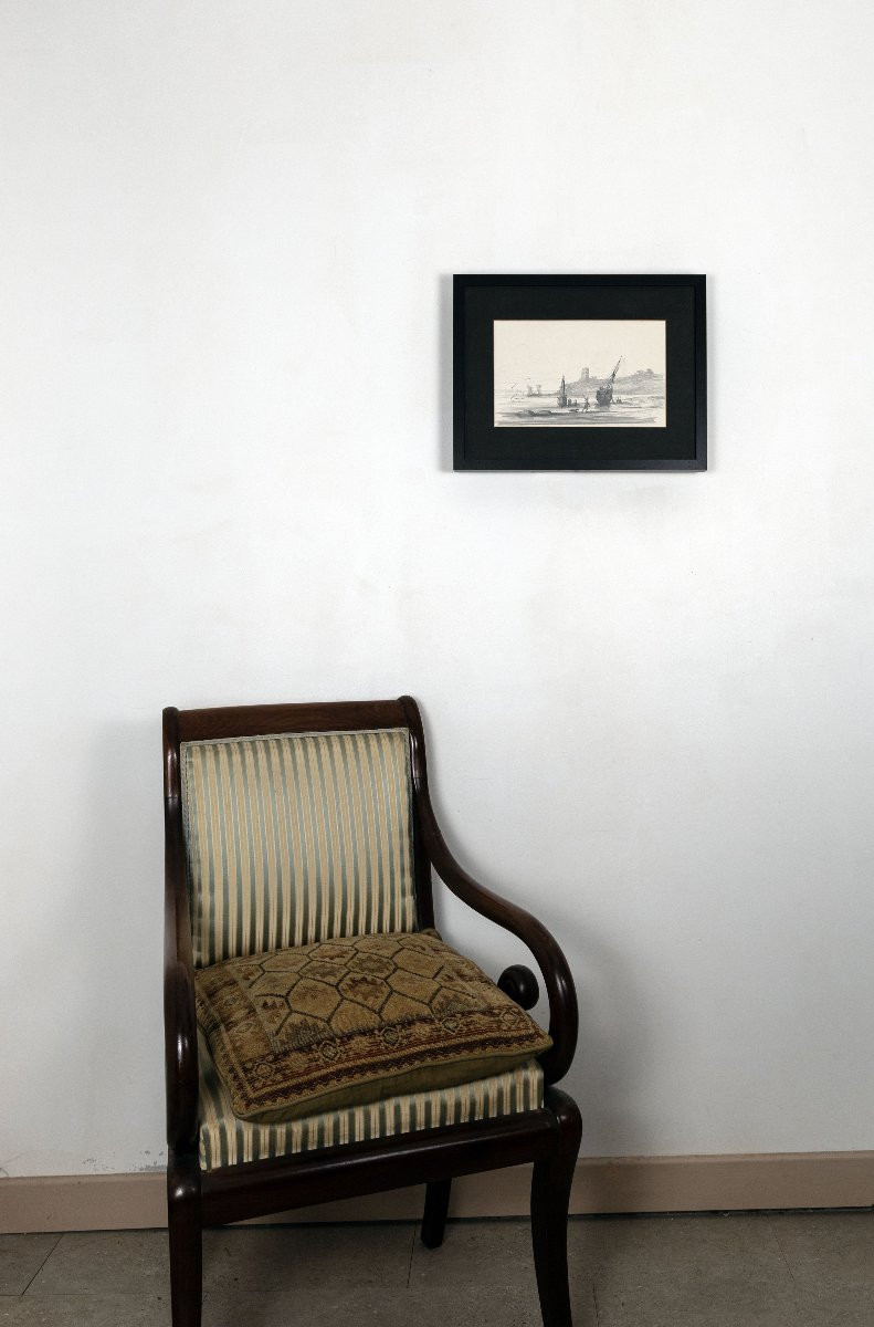 NOEL Jules – Scène animée : Bateaux sur le rivage – Dessin à la mine de plomb – circa 1848-photo-3