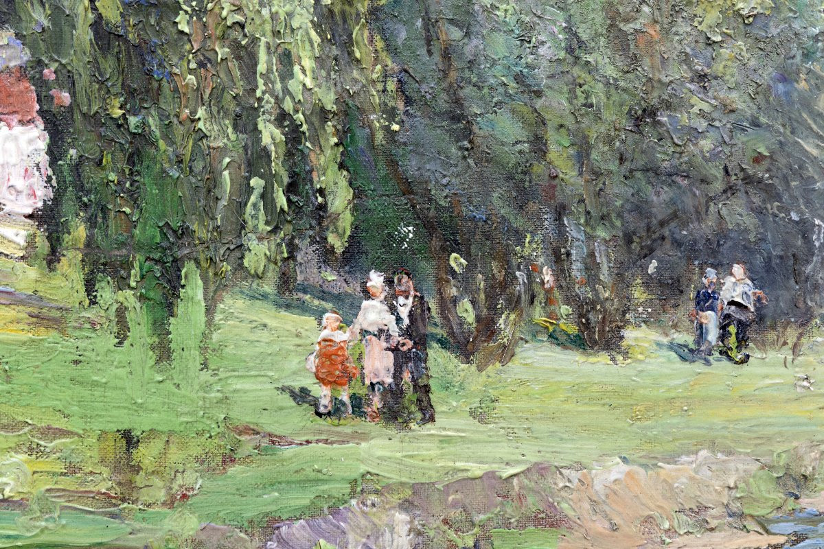 Louis Emile Charpenne – Animated Scene: The Banks Of The Rhône – Oil On Canvas – Signed -photo-2